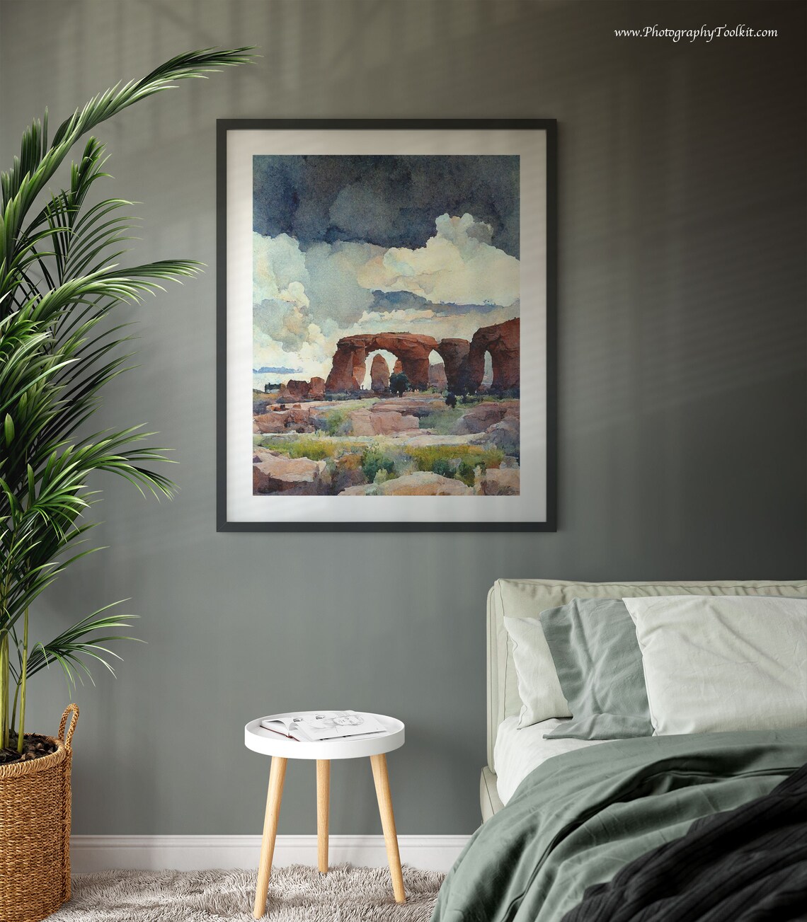 Red Rock Arches Desert Watercolor Dramatic Cloudy Sky Southwest Poster - Image 3