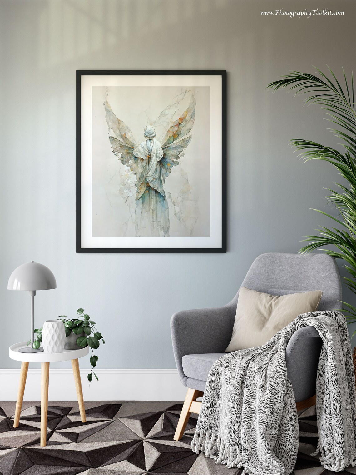 Ethereal Robed Angel with Soft White Wings Watercolor Heavenly Poster - Image 6
