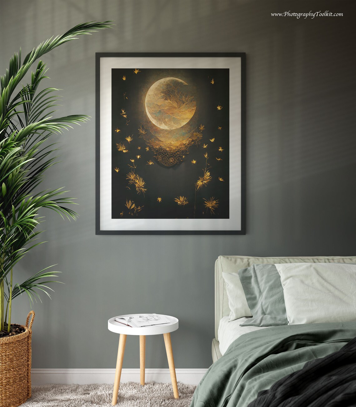 Golden Moon Glowing Moths Black Elegant Night Insect Art Poster - Image 3