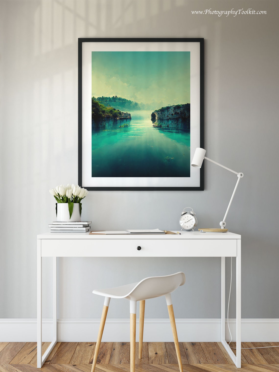 Greece Turquoise River Cliffs Watercolor Nature Travel Poster - Image 2