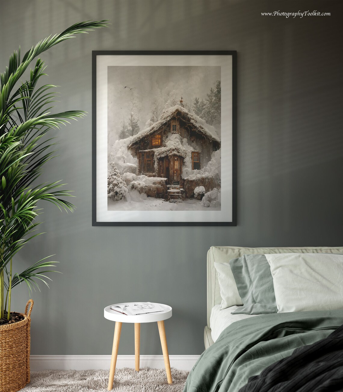 Vintage Cottage Winter Forest Landscape Art Print - Image 3