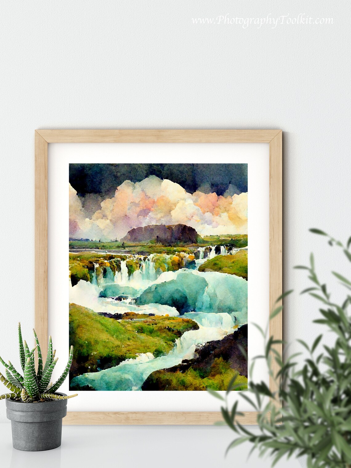 Godafoss Iceland Waterfall Mossy Green Banks Watercolor Poster - Image 5
