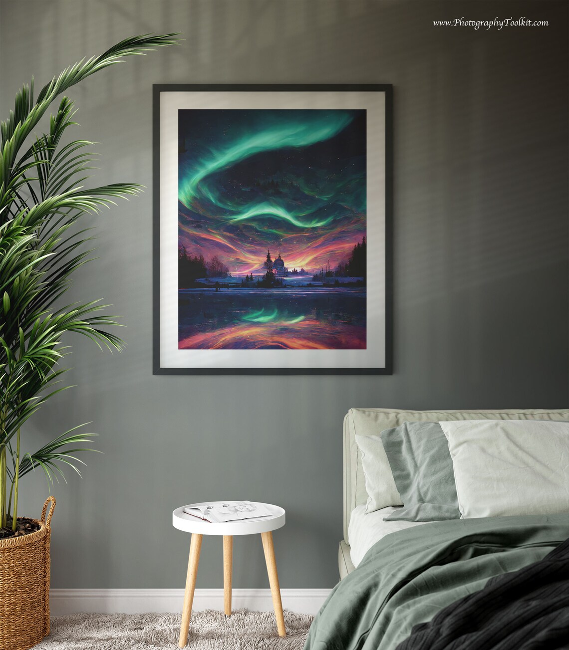 Aurora Borealis Green Lights Frozen Lake Night Sky Nature Poster - Image 3