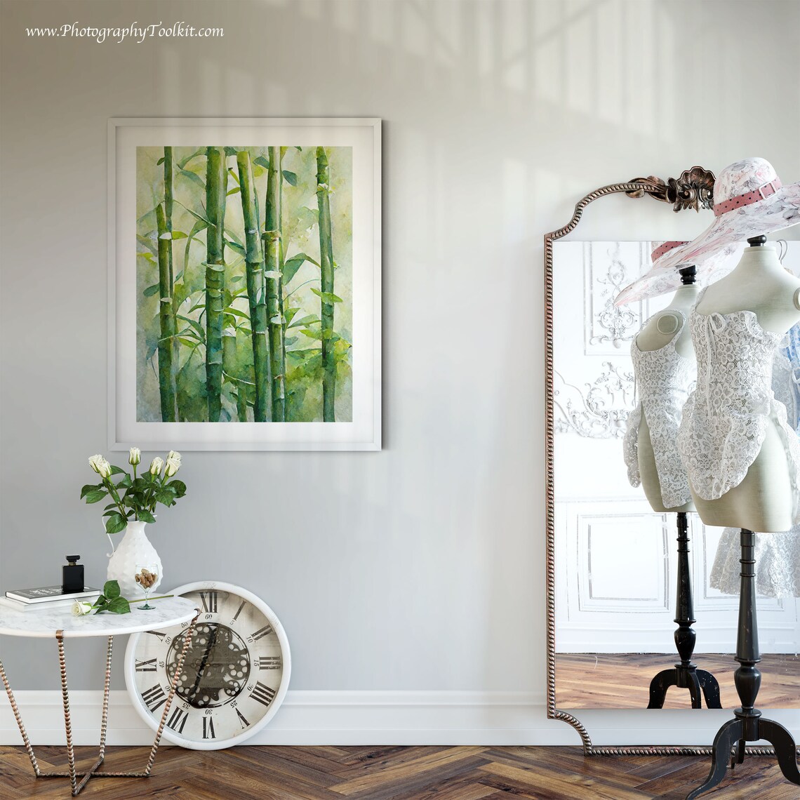 Green Bamboo Forest Watercolor Wall Art Tall Bamboo Stalks Zen Garden Decor - Image 4