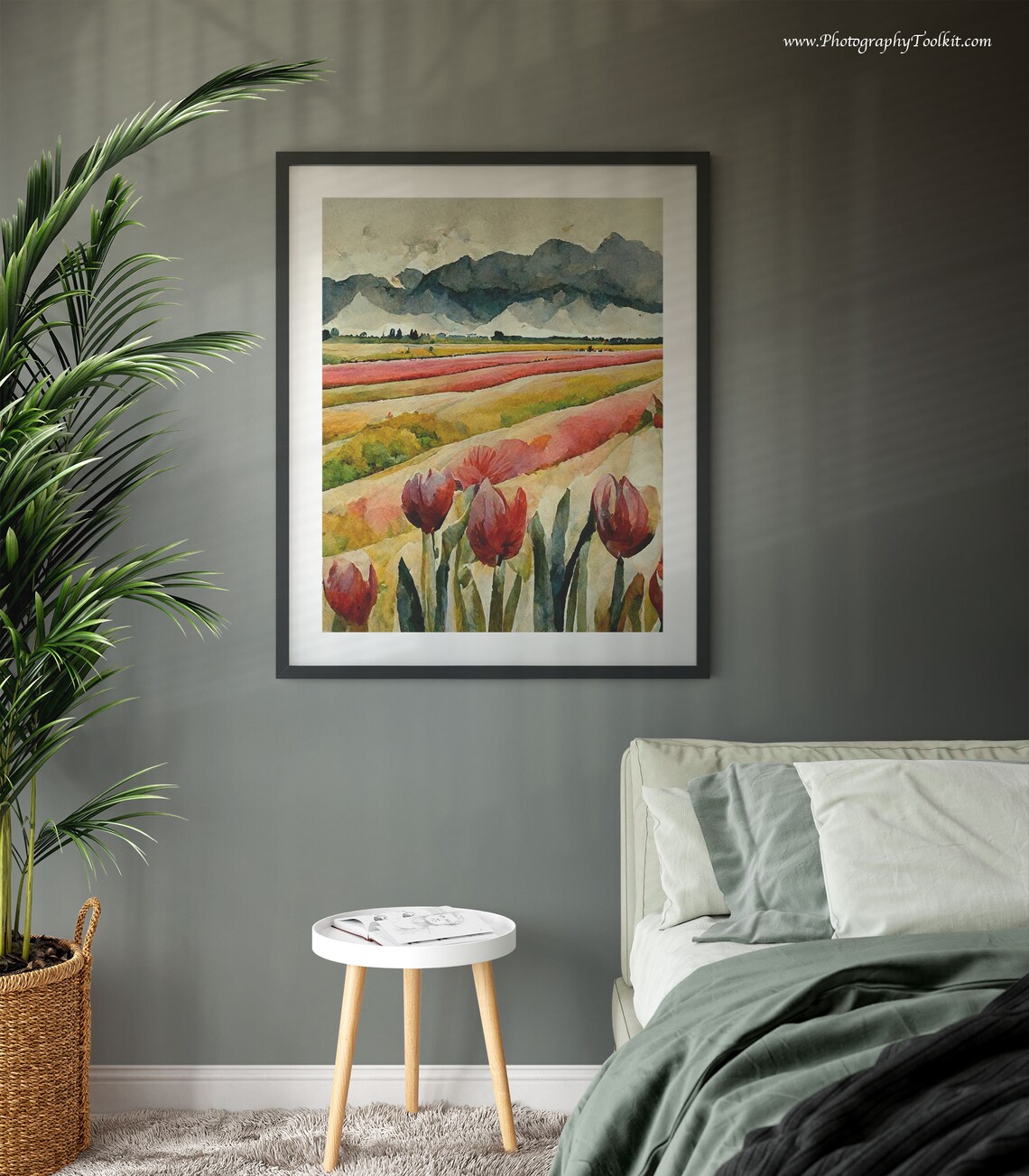 Tulip Print, Vintage Spring Meadow Landscape Art Print - Image 3