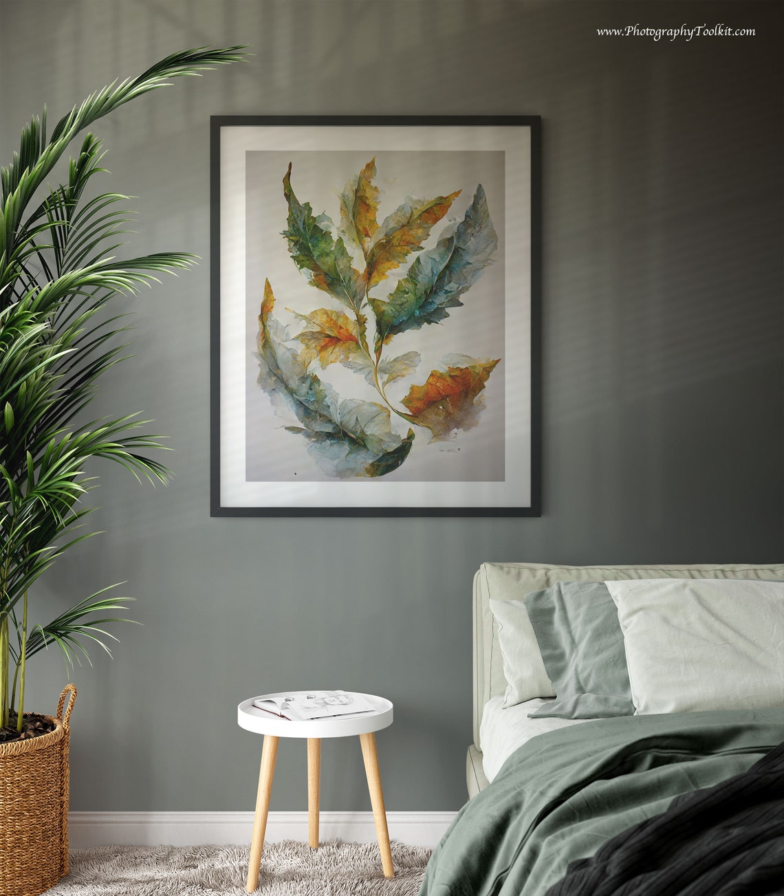 Green Leaf Branch Watercolor Curving Botanical Nature Poster - Image 3