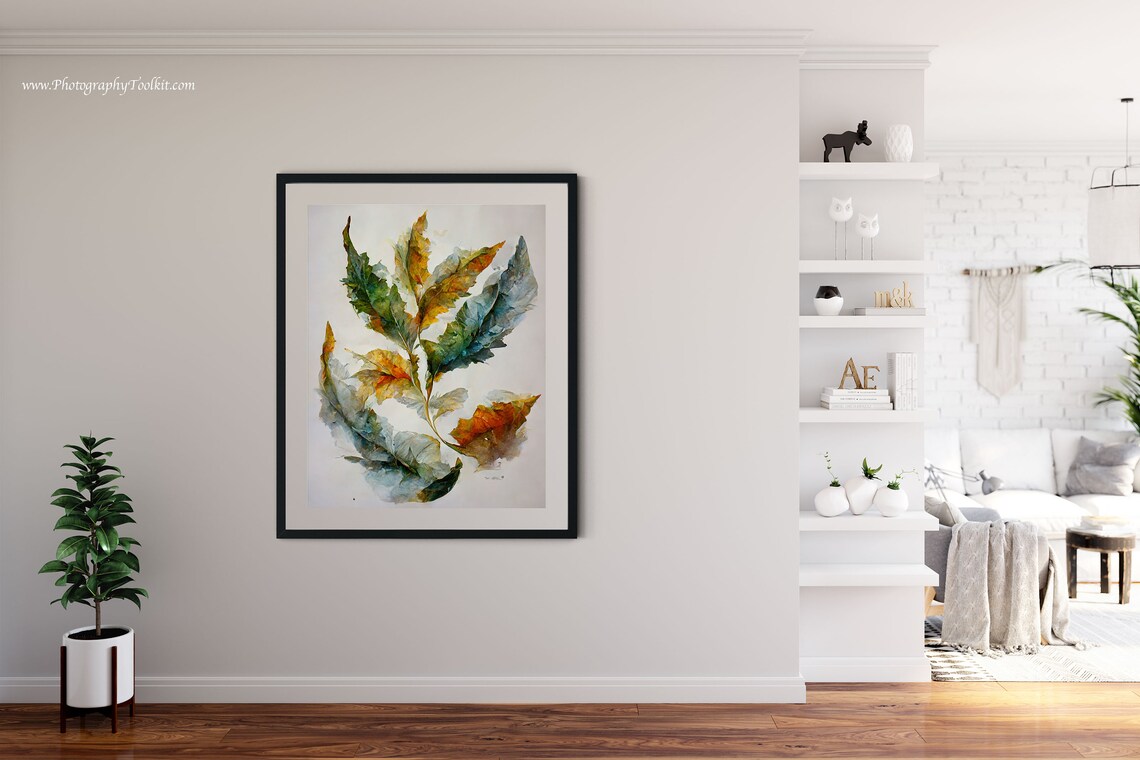 Green Leaf Branch Watercolor Curving Botanical Nature Poster - Image 2