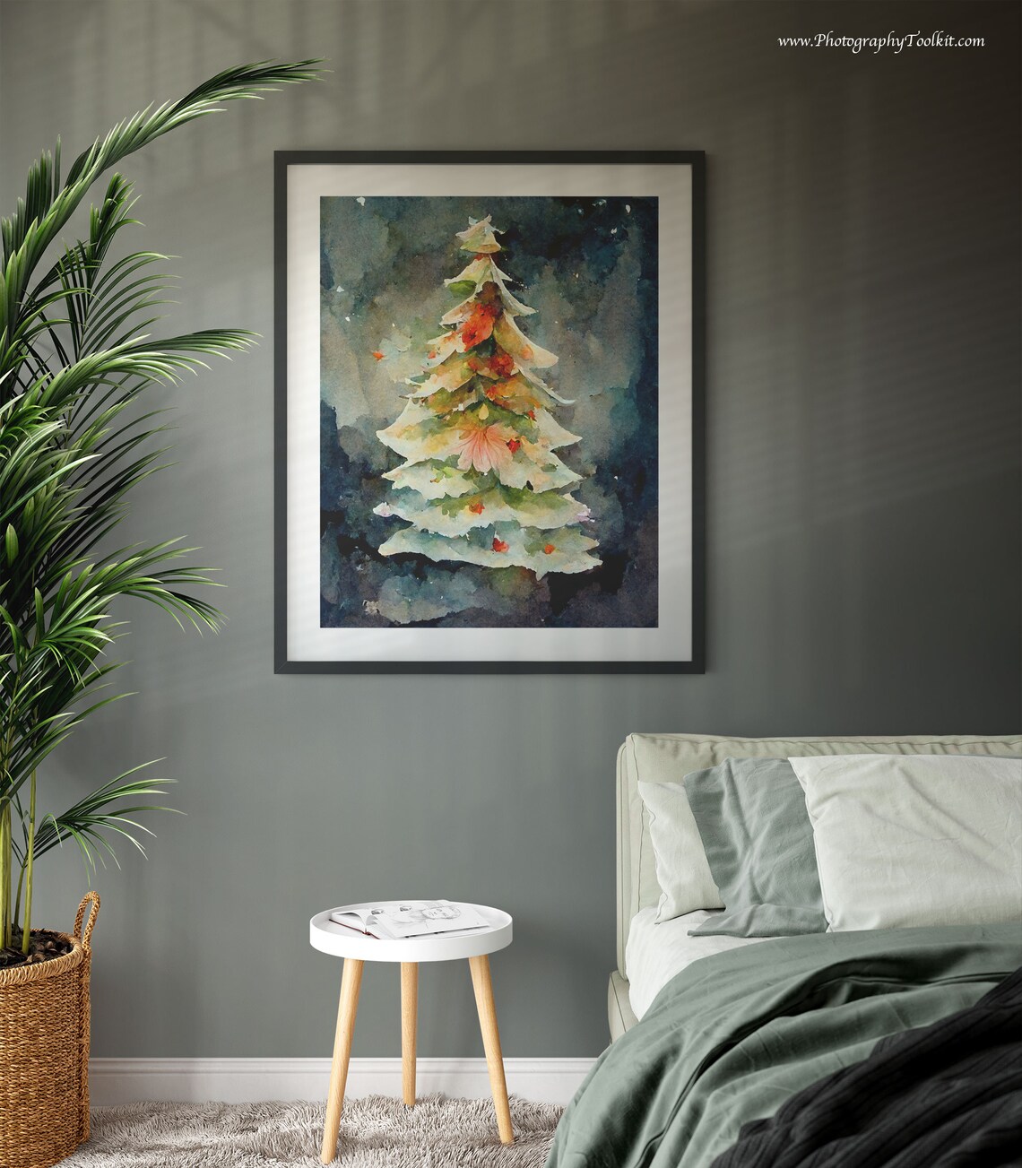 Christmas Tree Watercolor Winter Landscape Art Print - Image 3