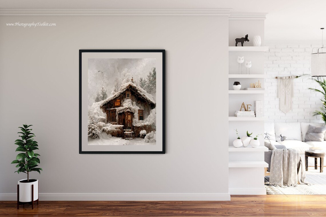 Vintage Cottage Winter Forest Landscape Art Print - Image 4