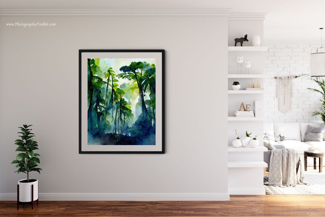 Tall Misty Green Trees in a Quiet Woodland Watercolor Landscape Poster - Image 4
