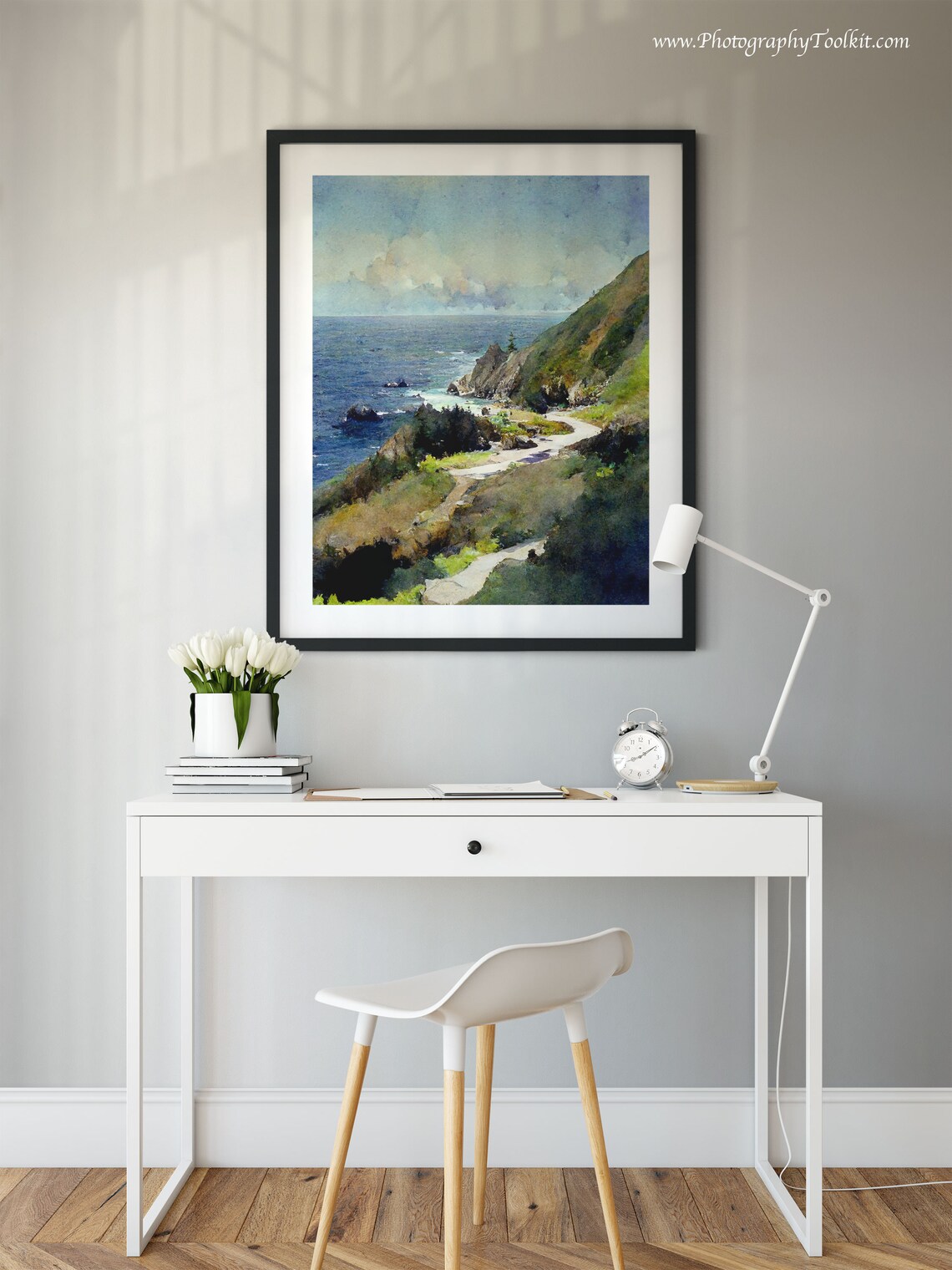 Big Sur Coastline Winding Road Watercolor Rocky Shore Ocean View Print - Image 2