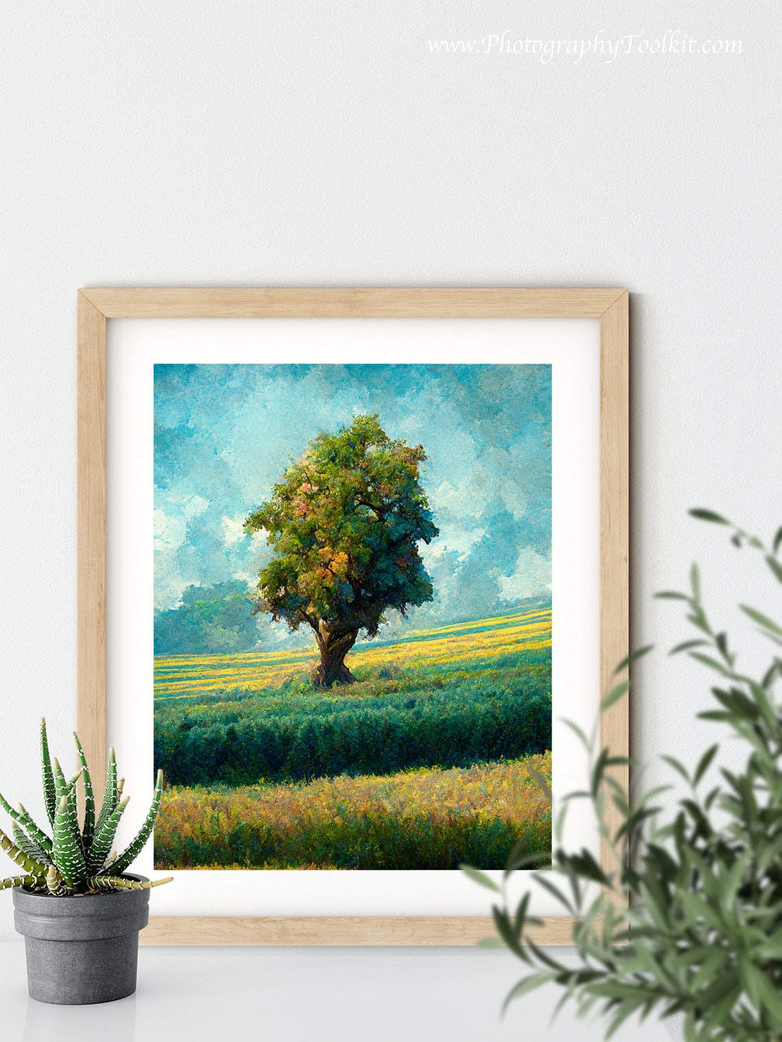 Lone Oak Tree Golden Field Impressionist Countryside Nature Poster - Image 5