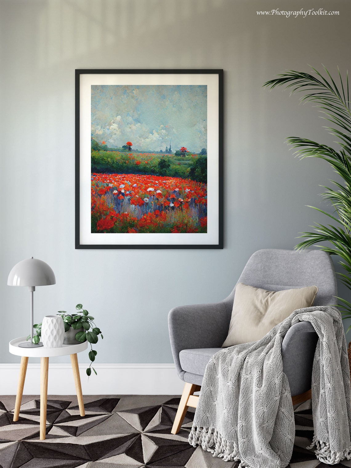 Red Poppy Field Under a Bright Blue Sky Impressionist Painting Poster - Image 6