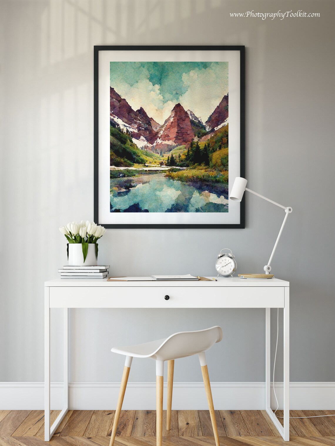 Maroon Bells Colorado Red Peaks Alpine Lake Watercolor Poster - Image 2