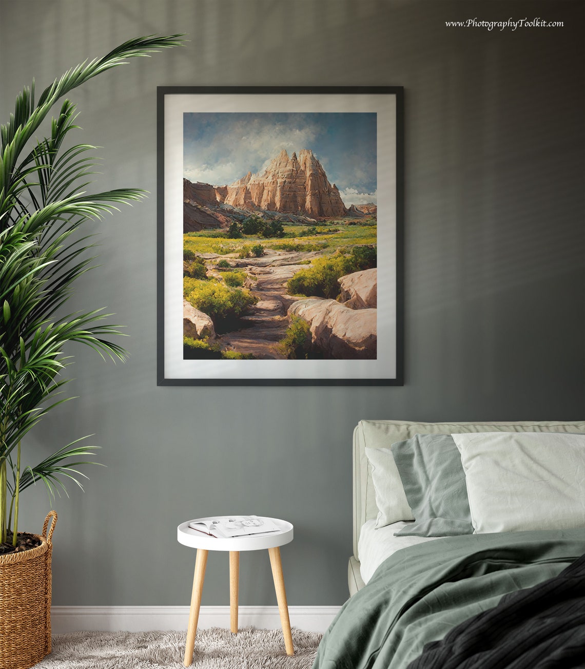 Capitol Reef Sandstone Dome Green Meadow Dry Wash Utah Desert Print - Image 3