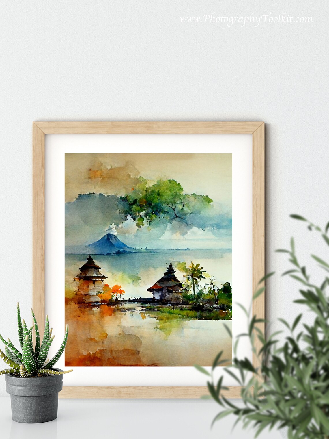 Balinese Water Temple Lakeside Watercolor Travel Landscape Poster - Image 5
