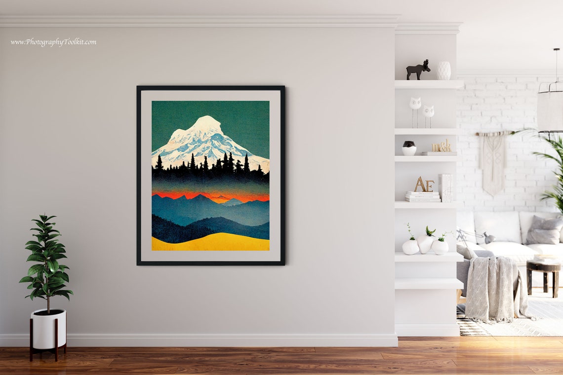 Mount Rainier Washington Retro Sunset Pines National Park Poster - Image 4