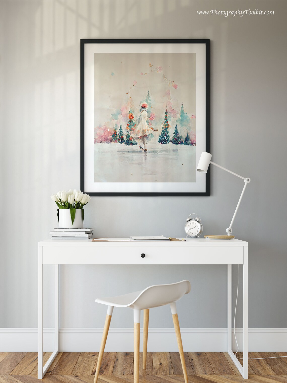 Woman Ice Skating Winter Christmas Art Print - Image 2