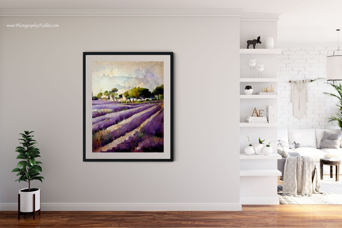 Lavender Field Rows Trees Watercolor Purple Floral Art Poster - Image 4