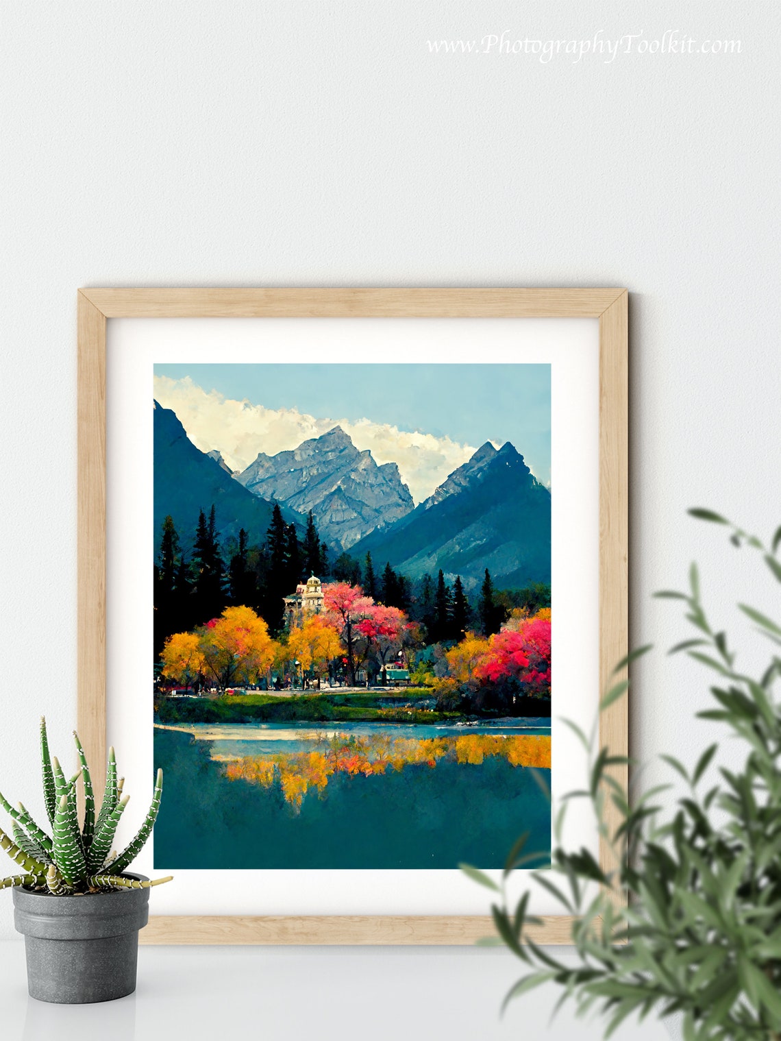Banff Autumn Village Lake Art Colorful Fall Trees Mountain View Print - Image 5
