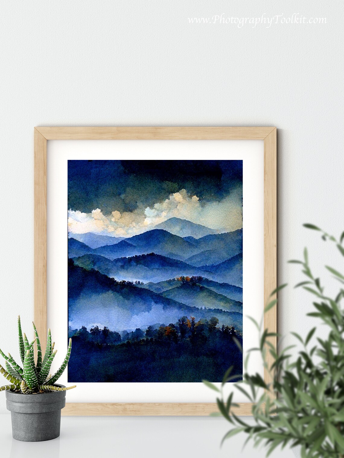 Misty Mountain Layers Blue Watercolor Foggy Peaks Calm Scenic Poster - Image 5