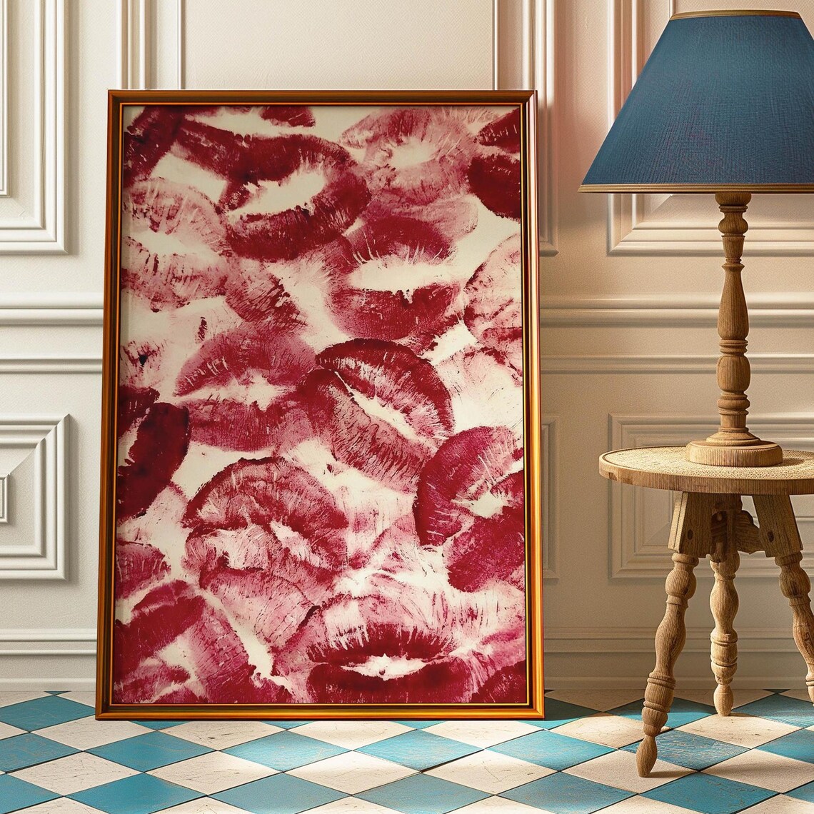 Kiss Lips Retro Print, College Apartment Decor