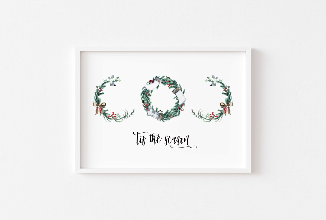 Elegant Tis the Season Watercolor Christmas Wreath Holiday Poster