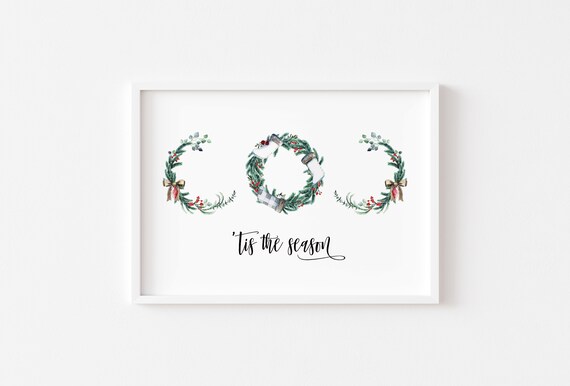 Elegant Tis the Season Watercolor Christmas Wreath Holiday Poster