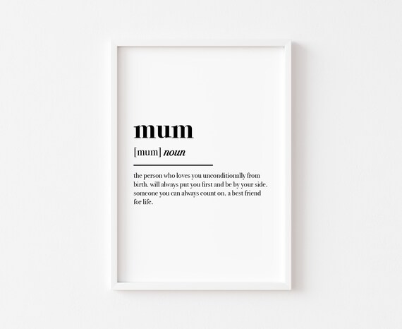 Mum Definition Noun Dictionary Style Minimalist Mothers Day Quote Poster