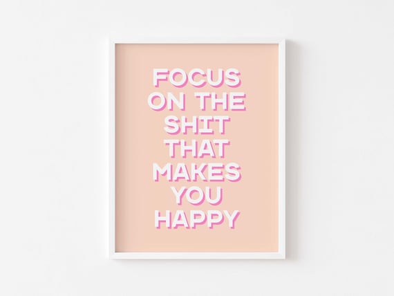 Focus On What Makes You Happy Print Bedroom Prints Happiness Quote Pastel Pink Wall Art Motivational Poster Decor Positive