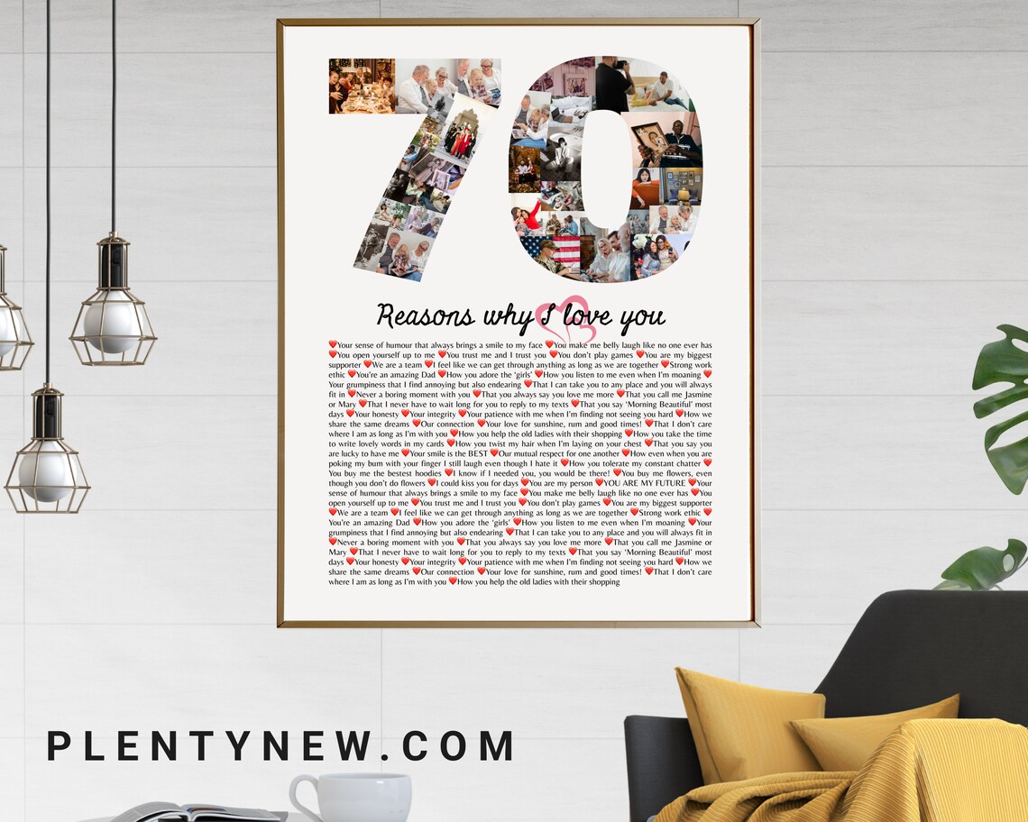 70 Reasons Why I Love You Number Photo Collage Birthday Gift Poster