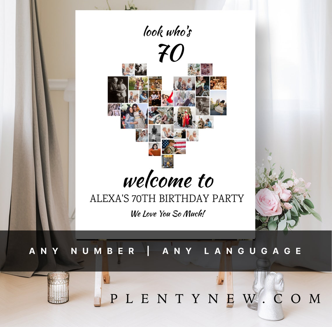 Look Who's 70 Heart Photo Collage Birthday Welcome Sign Poster