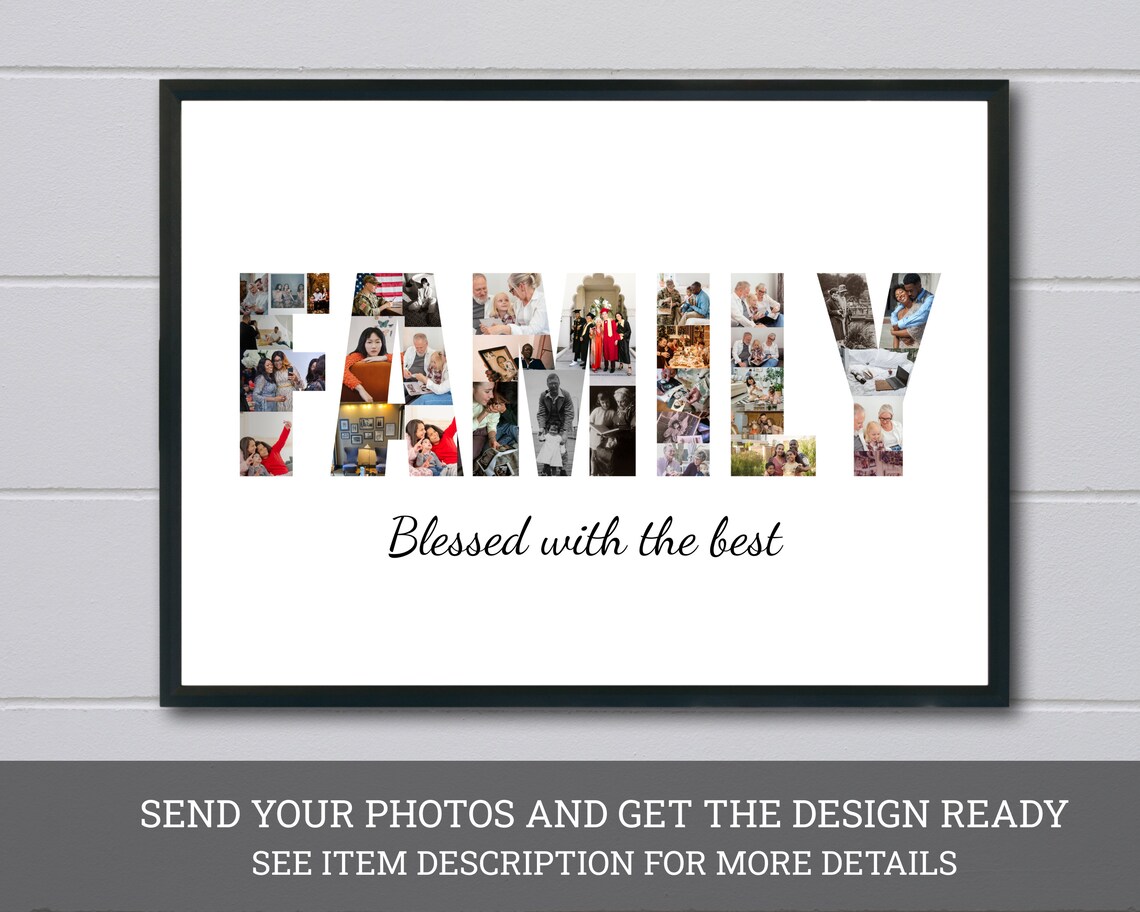 Personalized Family Letter Photo Collage Blessed With The Best Poster