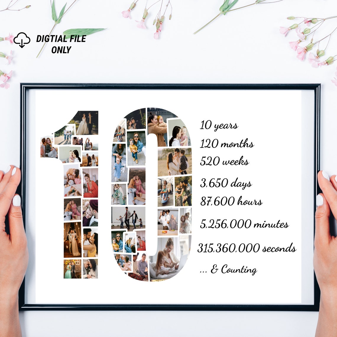 10th Anniversary Number 10 Photo Collage Counting Time Poster