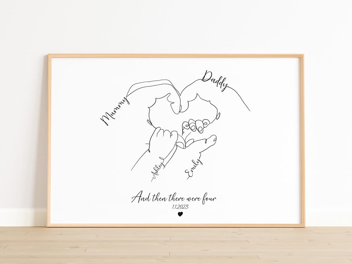 Personalised New Baby Gift Second Newborn Print Mum Family Of Four Art New Family Minimalist Line Art Two Children Mothers Day Gift - Image 2