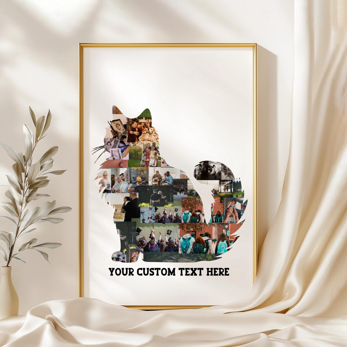 Cat Silhouette Photo Collage Poster with Your Custom Text Gift