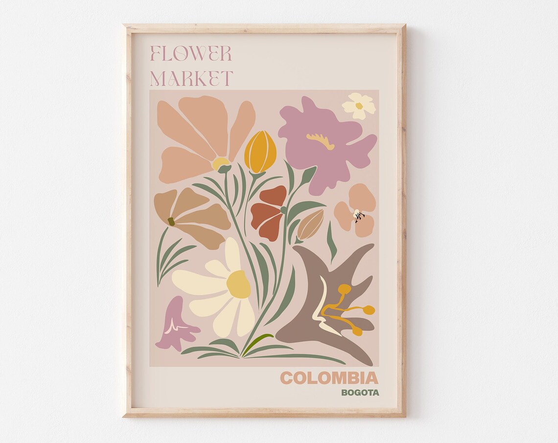 Colombia Flower Market Poster Bogota Blush Wildflower Artwork