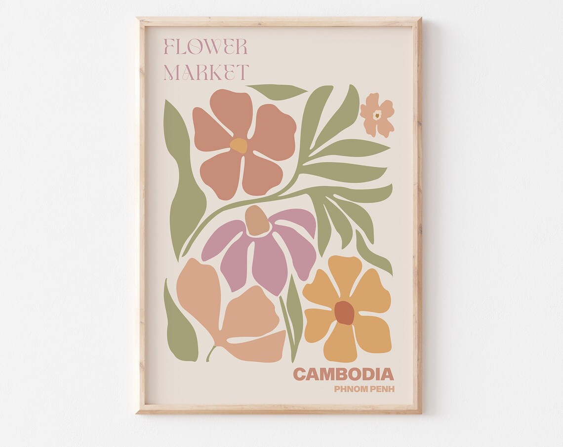 Cambodia Phnom Penh Earthy Terracotta Flower Market Blossom Poster