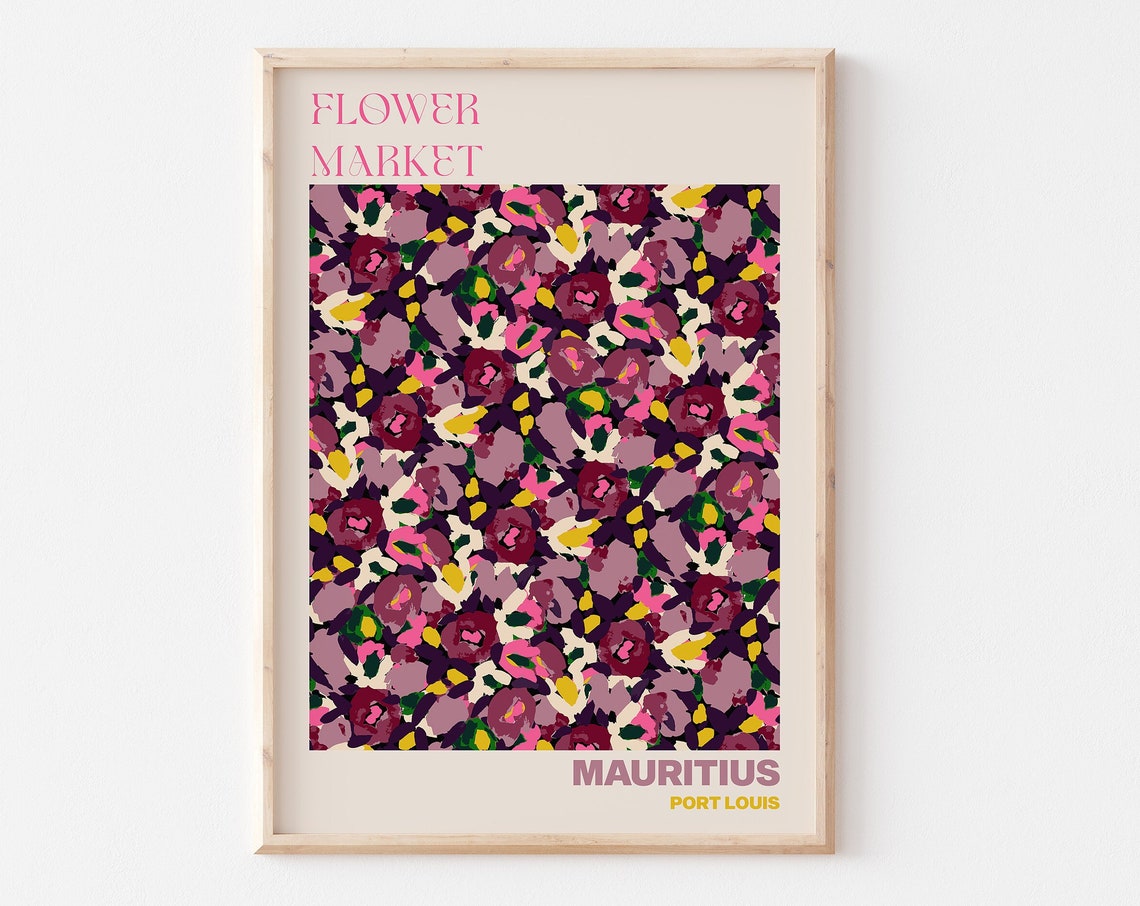 Mauritius Flower Market Poster Port Louis Purple Floral Artwork