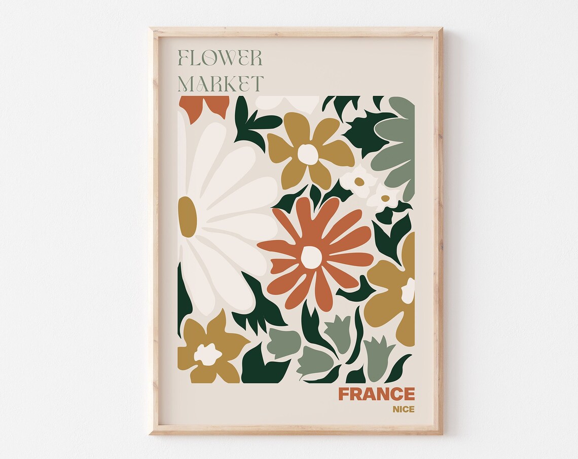 France Nice Flower Market Retro Daisy Terracotta Floral Art Poster