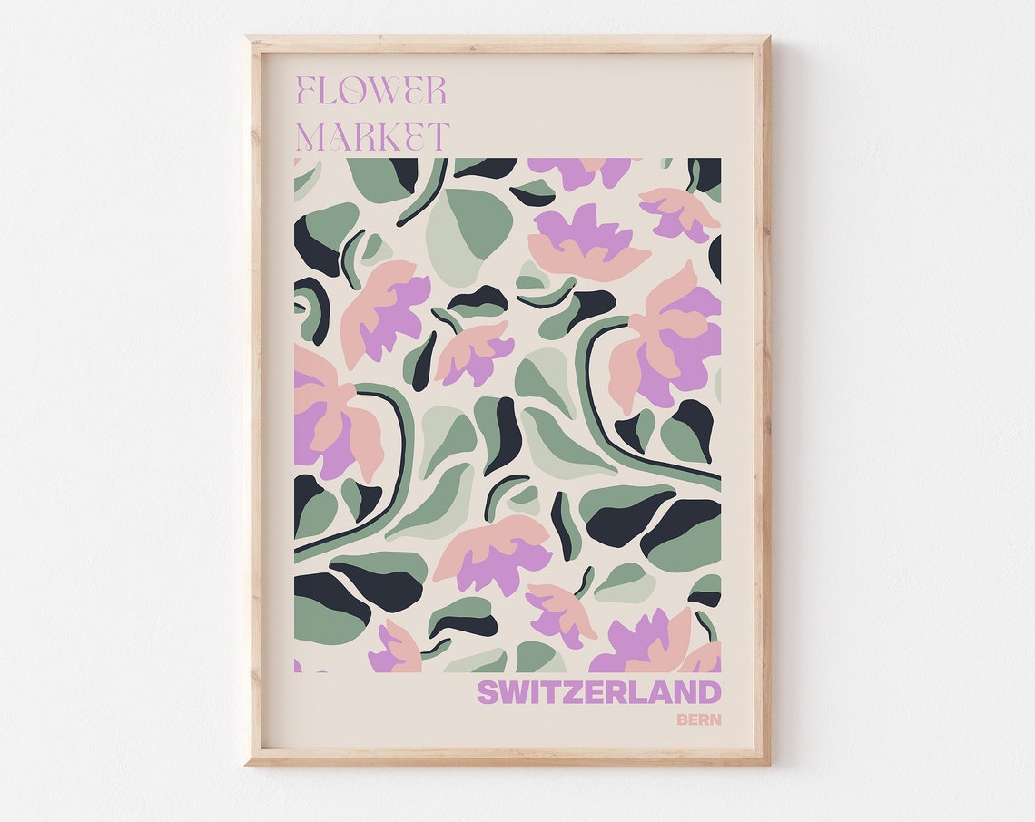 Switzerland Flower Market Poster Bern Purple Sage Floral Artwork