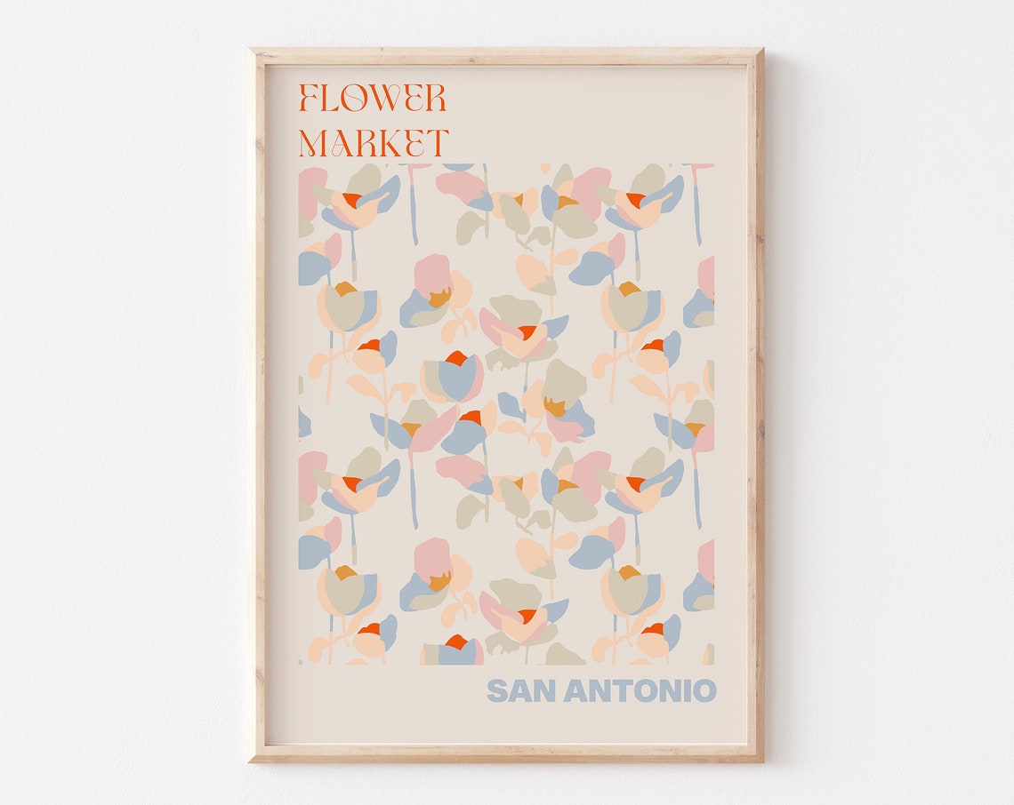 San Antonio Poster San Antonio Wall Art San Antonio Personalised Travel Poster San Antonio Flower Market Print Floral Wall
