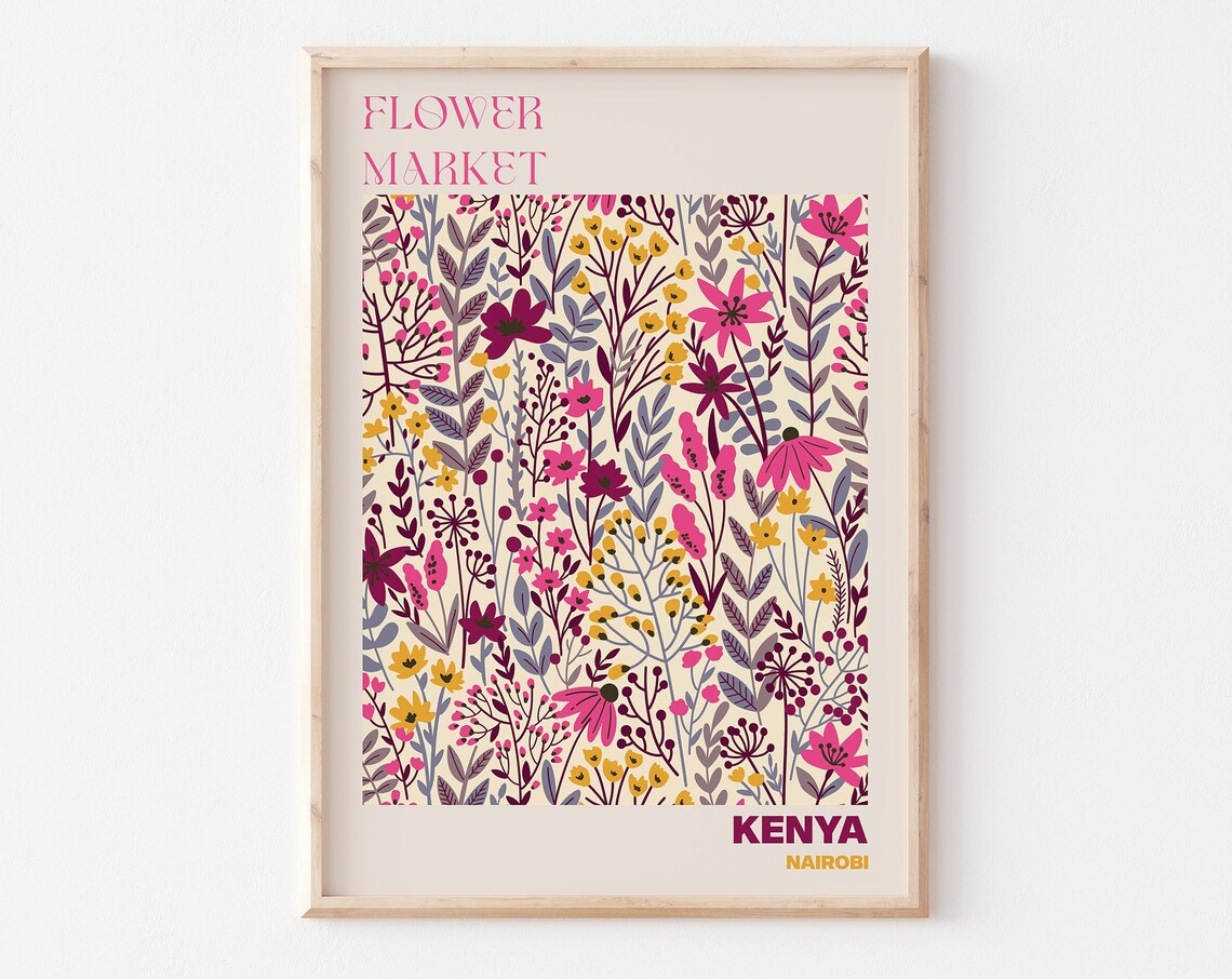 Kenya Nairobi Flower Market Pink Wildflower Meadow Art Poster