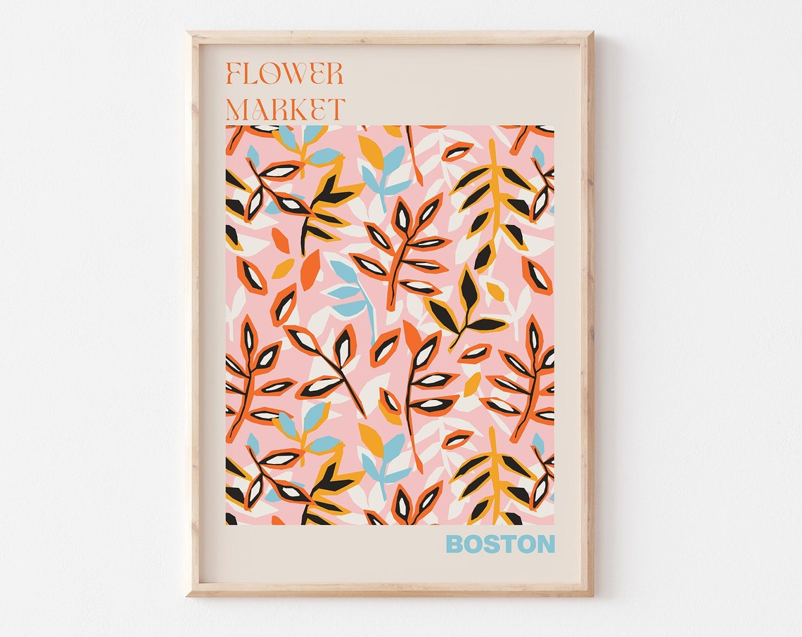 Boston Punchy Bold Pink Leaf Pattern Flower Market Art Poster