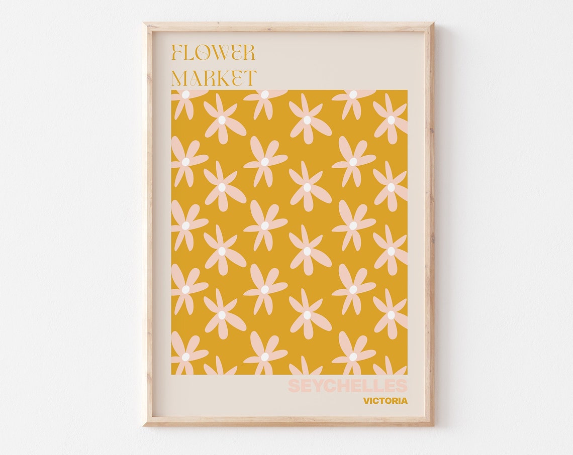 Seychelles Flower Market Poster Victoria Daisy Floral Artwork