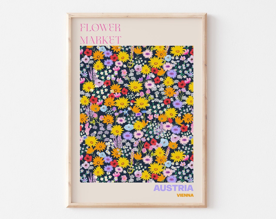 Austria Flower Market Vienna Colorful Daisy Pattern Design Poster