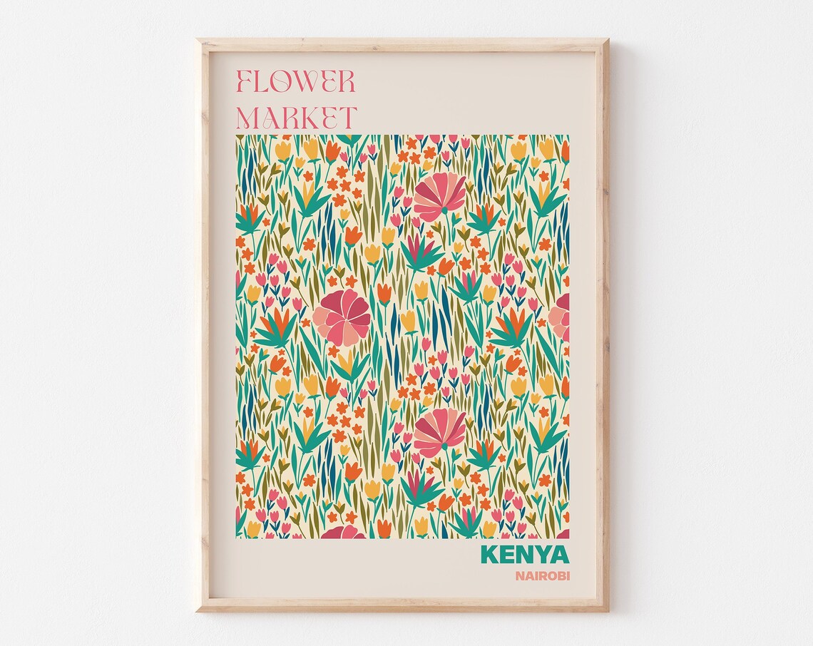 Kenya Flower Market Poster Nairobi Wildflower Meadow Artwork