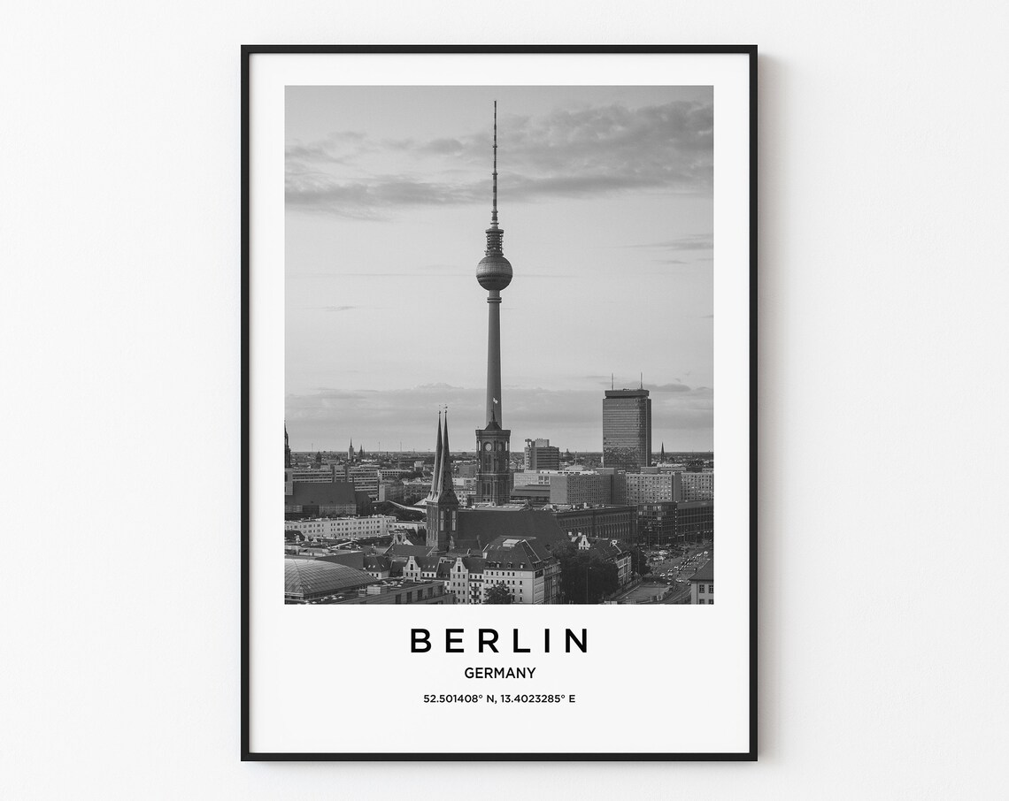 Berlin Germany TV Tower Black and White Skyline Photo Poster