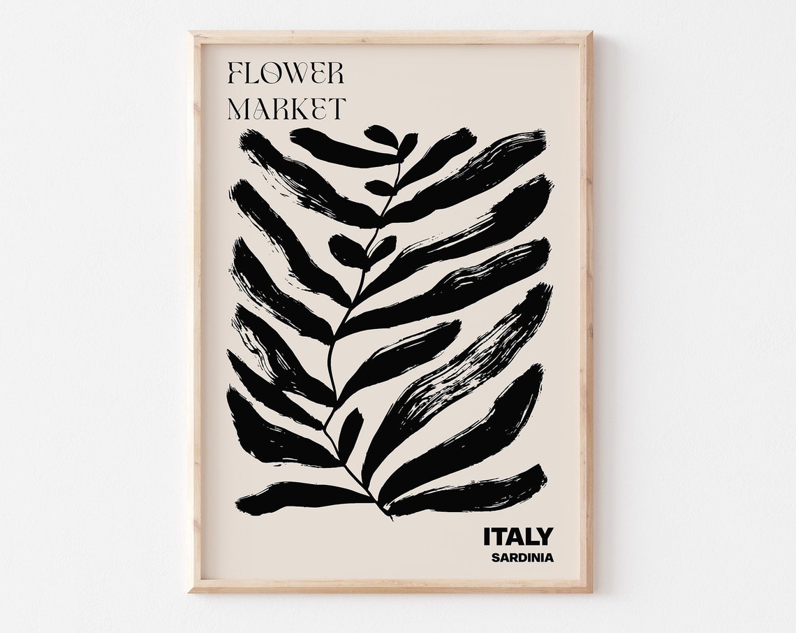 Italy Flower Market Sardinia Bold Black Leaf Design Art Poster