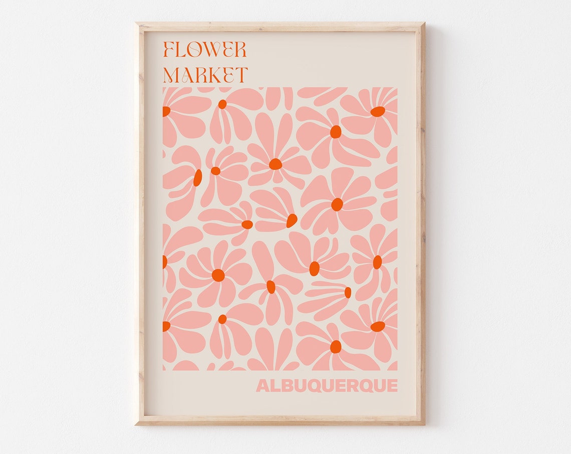 Albuquerque Flower Market Blush Daisy Red Center Pattern Poster